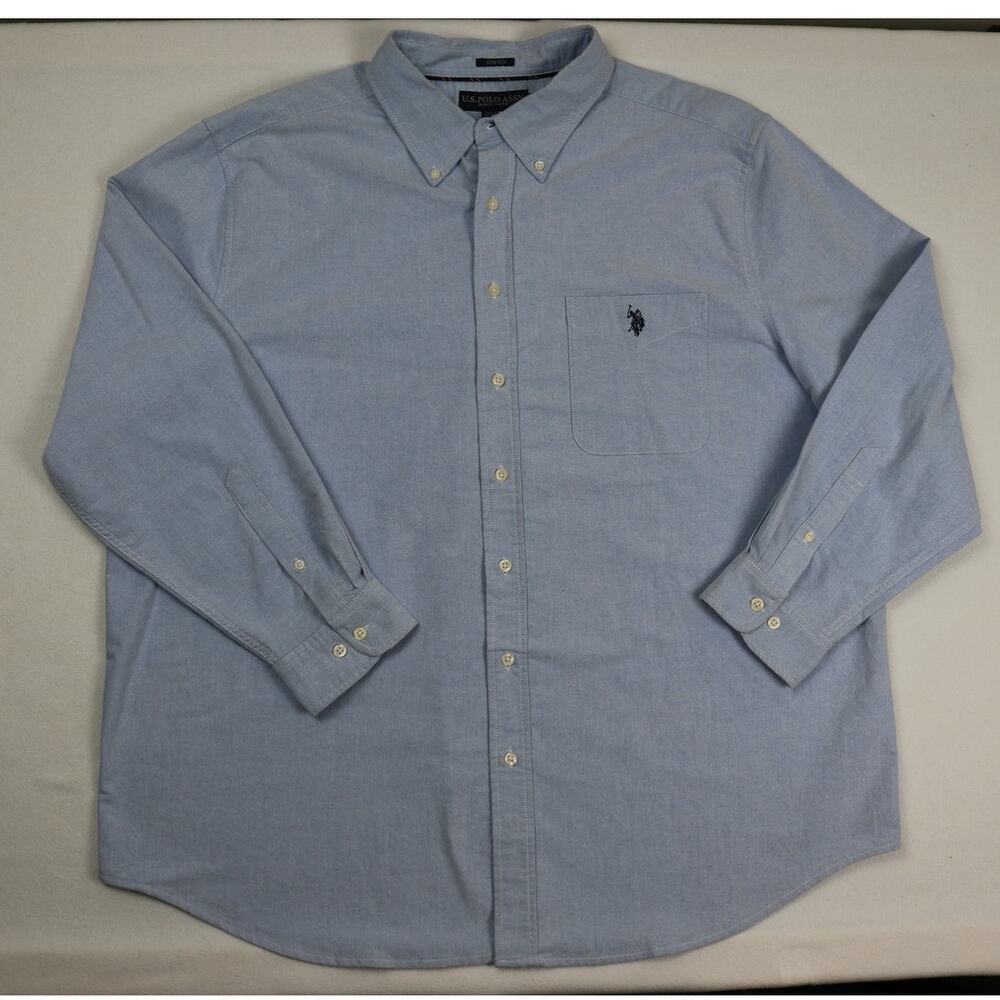 US Polo Assn Mens 2XL Light Blue Long Sleeve Button Down Oxford Shirt Pocket XXL